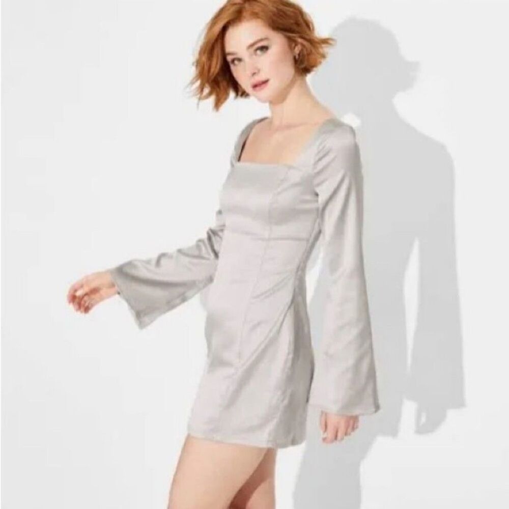 Women's Bell Long Sleeve Satin Mini Bodycon Dress  Wild Fable S